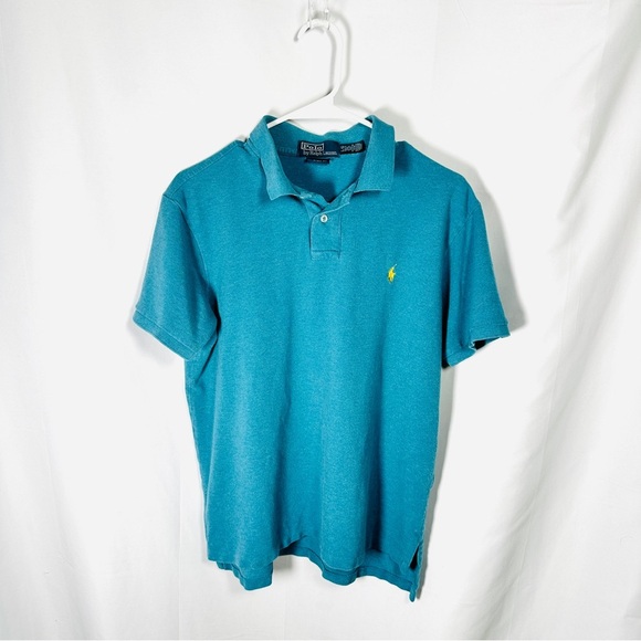 Ralph Lauren Polo Shirt Cotton Piqué Custom Fit Teal Blue Preppy Size L - Picture 3 of 8